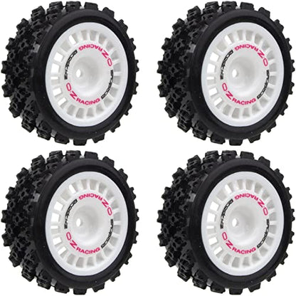 1/10 RC Rally Car Wheels Rims & Rubber Tires 12mm Hex Drive Hub for Tamiya TT-01 TT-02 TT-01E XV-01 DF-03 HPI HSP (White) - color: White