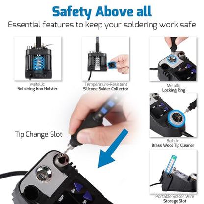 WEP 982-V Micro Soldering kit with 5 C245 Soldering Iron Tips, Temperature Control, Sleep Mode, Auto Shutdown and LCD Display