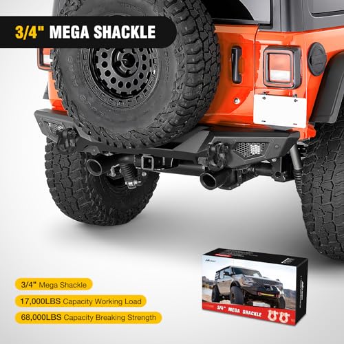 Nilight 2 Pack 3/4" Mega D-Ring Shackle with 7/8" Screw Pin 68,000LBS Break Strength, Heavy Duty Off Road Recovery Shackle for Use with Tow Strap, Winch, Off-Road Jeep Truck Vehicle | 7/8" Screw Pin, 2Pcs Black, 68,000 lbs Break Strength(17,000 lb WLL), F
