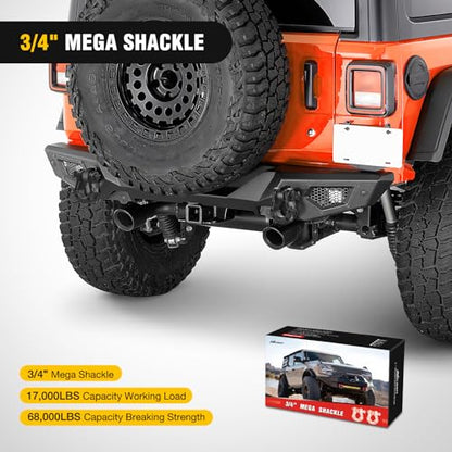 Nilight 2 Pack 3/4" Mega D-Ring Shackle with 7/8" Screw Pin 68,000LBS Break Strength, Heavy Duty Off Road Recovery Shackle for Use with Tow Strap, Winch, Off-Road Jeep Truck Vehicle | 7/8" Screw Pin, 2Pcs Black, 68,000 lbs Break Strength(17,000 lb WLL), F