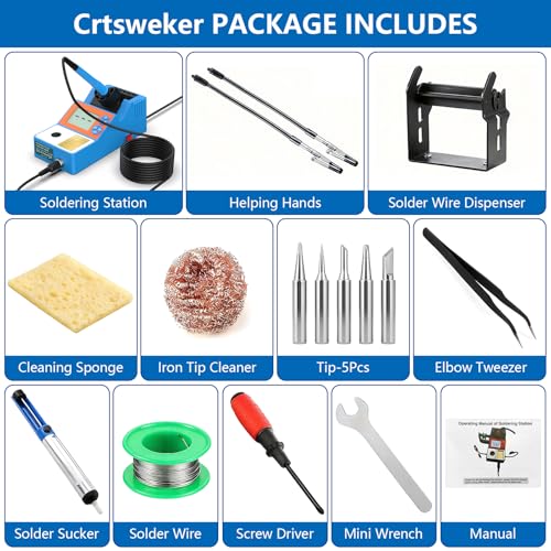Soldering Station, 140W Digital Display Soldering Iron Station Kit with 2 Helping Hands, 356°F-932°F, Auto Sleep, °C/°F Conversion, Solder Wire, 5 Tips, Solder Sucker, Tweezers, Tip Cleaner, Blue - color: Blue