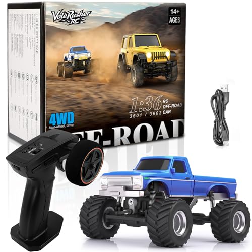 [2026 Upgrade 1/36 Mini RC Crawler, 4WD Micro Off Road Truck | Blue Micro RC Crawler, 1/36 RC Crawler Mini RC Truck Toys for Ages 8-14, Birthday Gifts for Boys Girls, RTR 2.4GHz - color: Blue