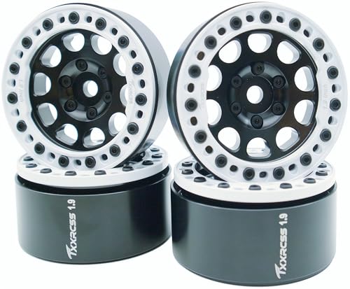 RC 1.9 Beadlock Wheel Rims Hex 12mm Aluminum Wheels Adjustable for Traxxas TRX4 Axial SCX10 Gen8 1/10 RC Crawler Car (Black White) - color: Black White