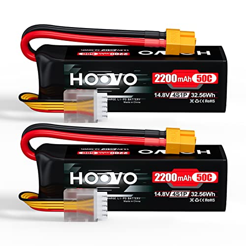 HOOVO 4S 14.8V 2200mAh 50C Lipo Battery Pack with XT60 Connector 2 Packs | for Popular RC Car RC Helicopter Airplane Quadcopter UAV Drone FPV