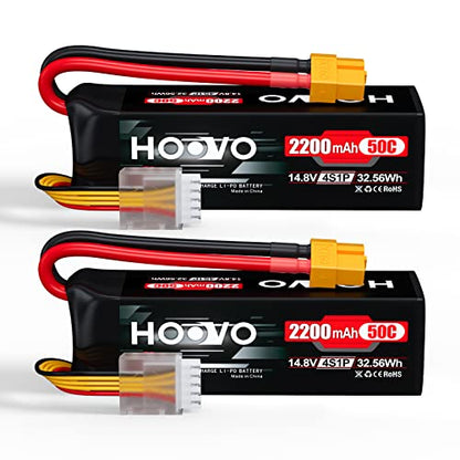HOOVO 4S 14.8V 2200mAh 50C Lipo Battery Pack with XT60 Connector 2 Packs | for Popular RC Car RC Helicopter Airplane Quadcopter UAV Drone FPV
