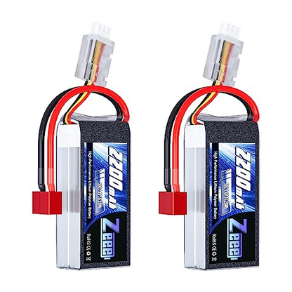Zeee 2S 2200mAh Shorty Lipo Battery 7.4V 50C with T Connector (2 Pack) | RC Battery Soft Pack for 1/16 Slash RC Car RC Truck RC Helicopter Airplane Quadcopter Drone RC Boat Racing Models
