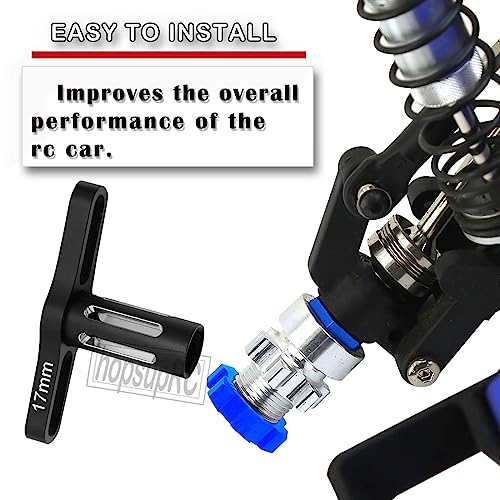 Upgrades Part for 1/10 Slash Rustler Stampede Bandit 4wd 2wd,Aluminum Hex Hub Adapters 12mm to 17mm W/10mm Offset & Splines Wheel Wrench for Model Hops Up,Black with Silver