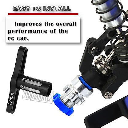 Upgrades Part for 1/10 Slash Rustler Stampede Bandit 4wd 2wd,Aluminum Hex Hub Adapters 12mm to 17mm W/10mm Offset & Splines Wheel Wrench for Model Hops Up,Black with Silver