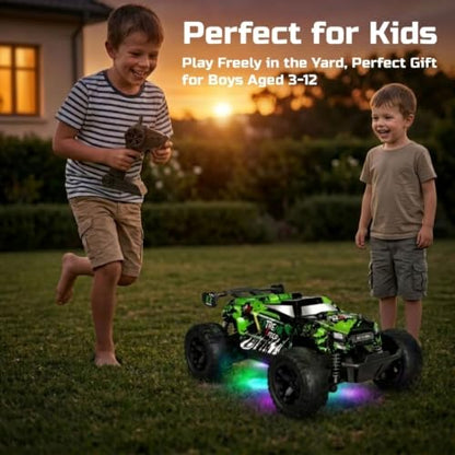 1/18 Remote Control Car with 2 Rechargeable Batteries for Boys Age 3-12 | 2.4GHz All Terrain RC Car with LED Lights & Replaceable Shell, 30 Km/h Off-road RC Truck, Gift for Kids & Beginners