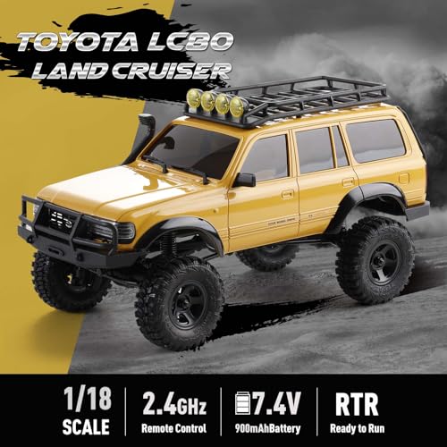 FMS FCX18S 1/18 Land Cruiser LC80 S Toyota RC Rock Crawler RTR 4x4 Off-Road Waterproof RC Trucks All Terrains RC Car with 45min Play time,2 Speed transmission,LED Lights for Adults and Beginner(YL) - color: Yellow