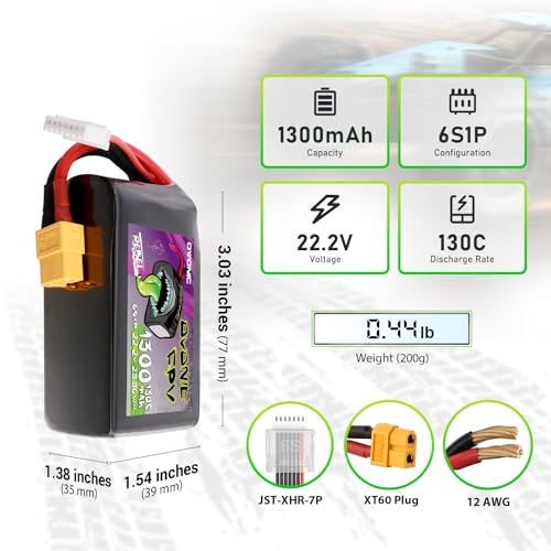 OVONIC 22.2V 6S Lipo 1300 mAh 130C Lipo Battery with XT60 Plug ?2 Pack?