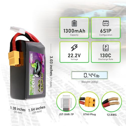 OVONIC 22.2V 6S Lipo 1300 mAh 130C Lipo Battery with XT60 Plug ?2 Pack?