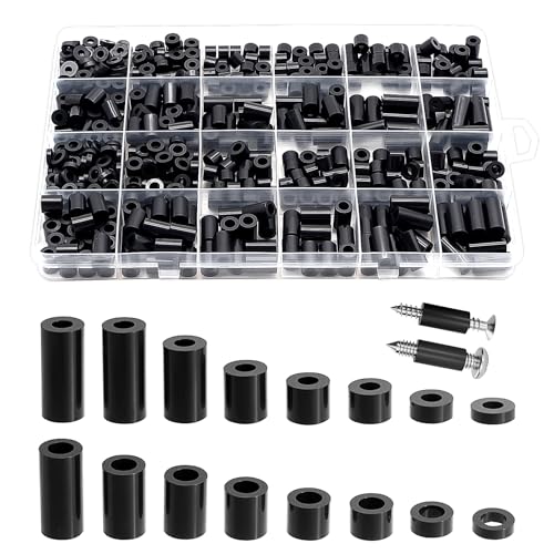 Exqutoo 600Pcs ABS Round Spacers ID 3mm & ID 4mm, OD 7mm, 2mm 3mm 5mm 6mm 8mm 10mm 12mm 15mm Length, Non-Threaded Washers Suitable for M3 M4 Screws Hardware - color: Black/3.2mm,600Pcs