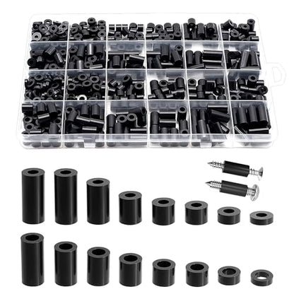 Exqutoo 600Pcs ABS Round Spacers ID 3mm & ID 4mm, OD 7mm, 2mm 3mm 5mm 6mm 8mm 10mm 12mm 15mm Length, Non-Threaded Washers Suitable for M3 M4 Screws Hardware - color: Black/3.2mm,600Pcs