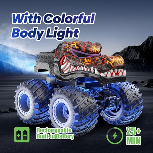 Remote Control Monster Car, 2.4GHz RC Crocodile Monster Truck Toys for 3 4 5 6 7 8 Years Old Boys Kids, All Terrain RC Truck Off Road with Spray, Light, Rechargeable Battery, Christmas Birthday Gifts - style: Crocodile