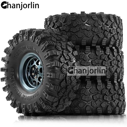 2.2 inch RC Crawler Tires and Beadlock Wheels Rims OD 5.35'' 1:10 Soft Rubber Mud All Terrain Tyres for 1/10 1/8 Rock Crawler Car Traxxas TRX4 Axial SCX10 II RC4WD CC01 Gen8 (Titanium) - color: Titanium