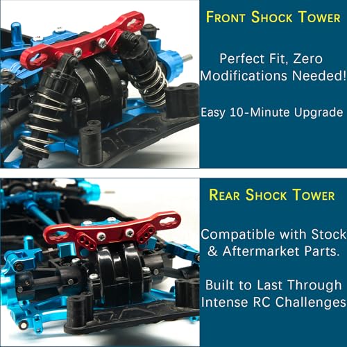 Aluminum Alloy Front & Rear Shock Towers for Tamiya TT02 1/10 RC Car – Precision CNC Machined RC Car Shock Mount, TT02 Alloy Shock Absorber Plate Lightweight & Durable Upgrade Parts Red - color: Red