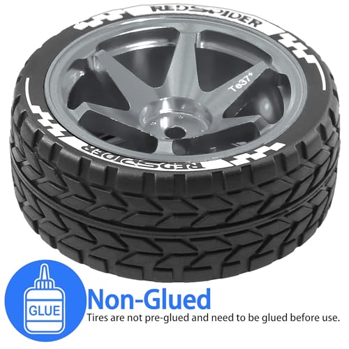1/10 RC On Road Tires OD 2.55'' and Aluminium Street Wheels 4PCS 12mm Hex Touring Tyres for 1:10 Rally Racing Drift Car Tamiya TT01 TT02 XV01 HPI KYOSHO HSP PTG2 Traxxas TA06 A959 (Titanium) - color: Titanium