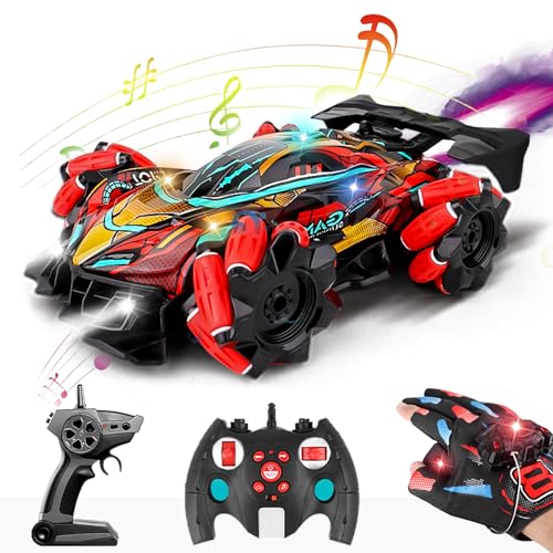 GoolRC RC Stunt Car, Gesture Sensing RC Cars, 2.4GHz 4WD Remote Control Car with 360?Rotating, Spray, Lights & Music, 3 Control Mode for Adults Birthday Gifts, 1 Battery (Red) - color: Red, size: 1 Battery