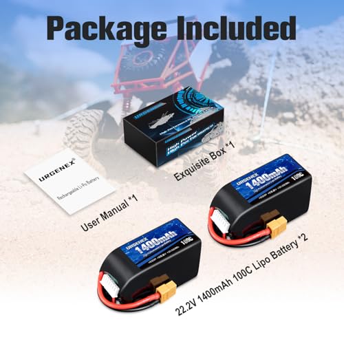 6S Lipo Battery 1400mAh 22.2V 100C with XT60 Plug Fit for FPV Drone Quadcopter Helicopter Airplane Rechargeable Racing Battery - style: 2PACK