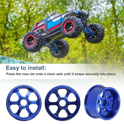 MECCANIXITY 4Pcs RC Car Wheel Rims, 20.5mm Dia 5-Spoke Blue Aluminum Alloy Wheel Rims Hex Hub for HSP RC Drift On-road Racing Touring Car - color: Blue