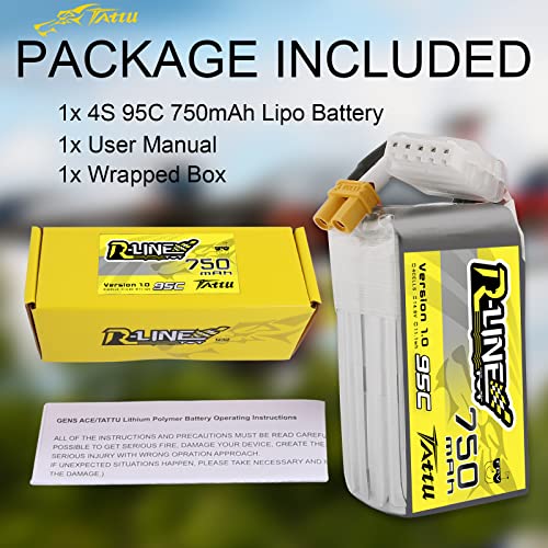 TATTU R-Line 750mAh 14.8V 95C 4S1P Lipo Battery Pack with XT30 Plug