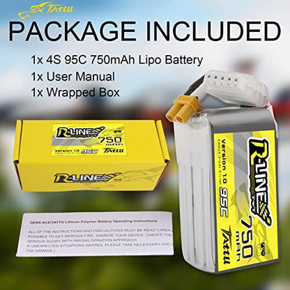 TATTU R-Line 750mAh 14.8V 95C 4S1P Lipo Battery Pack with XT30 Plug