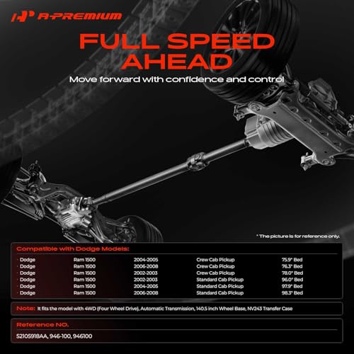 A-Premium Rear Drive Shaft Driveshaft Assembly Compatible with Dodge | for Ram 1500 2002-2008, 4WD, Auto Trans, 140.5" Wheel Base, NV243 Transfer Case, Replace# 52105918AA, 75.43" Prop Shaft - size: Rear, 75.5", style: 2002-2008, Automatic Transmission