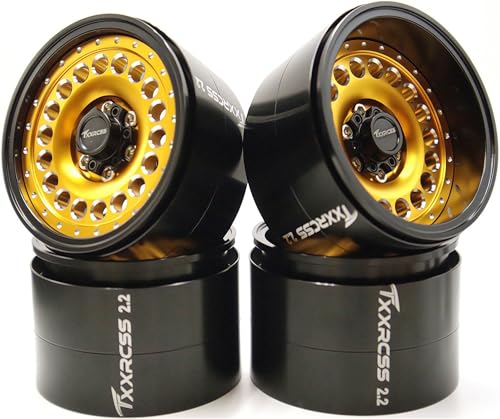 Adjustable 2 Offsets RC 2.2 Beadlock Wheels Rims 1/10 Crawle Car Wheel Aluminum Hub Upgrades for Remote Control SCX10 Capra Wraith Trx4 (4PC) (Black ＆ gdlden) - color: Black ＆ Gdlden