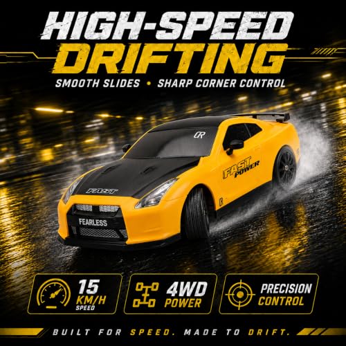 Liberty Imports RC Drift Car 1/24 2.4GHz 4WD Remote Control Sport Racing On-Road Vehicle with LED Light, Batteries and Drift Tires (Style 6) - style: Yellow