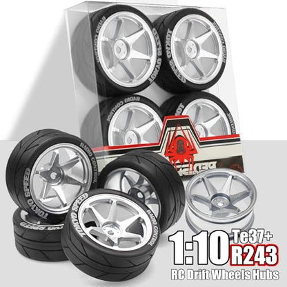 REDSPIDER 12mm Hex RC Wheels and Tires Metal Wheel Rims OD2.56'' RC Rally Racing Tyres for Tamiya TT01 TT02 XV01 TA06 A959 PTG2 HPI KYOSHO PTG2 Traxxas 1:10 Street Touring Drift Car (Silver) - color: Silver