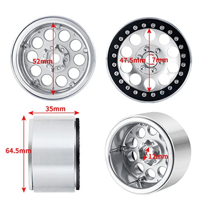 RCLIONS 4PCS Aluminum Alloy 2.2" Beadlock Wheels Rims 35mm for 1/10 RC Rock Crawler Car Axial Wraith 90018