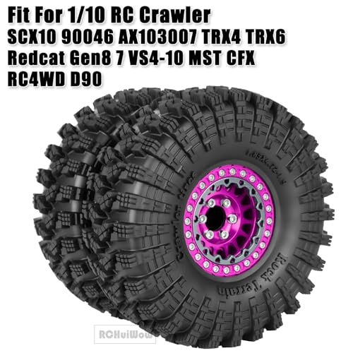 RC 1.9" Beadlock Wheels and Tires for 1/10 RC Crawler SCX10 90046 AX103007 TRX4 TRX6 VS4-10 Red cat Gen8 7 MST CFX RC 4WD D90,Dually 1.9 Beadlock Wheels Aluminum Rims Rubber Tires,Pink - color: Pink(4pcs)