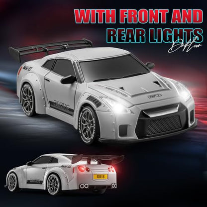 RC Drift Car, 1:24 Remote Control Car for Kids, 20KM/H 4WD High Speed RC Cars with LED Lights, Two Batteries, Extra Drifting Tires, Vehicle for Adults Boys Girls - color: S815 Light Gray