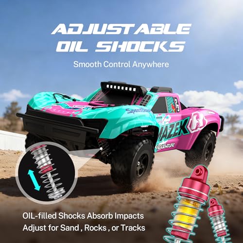 Hosim 1/10 RC Truck 4WD Brushless Buggy Cars, MAZEK RTR 62+ MPH Hobby Grade High Speed Remote Control Car for Adults & Teens Off-Road Bashing, Rock Crawling, Racing Waterproof Electric Monster Trucks - color: Pink