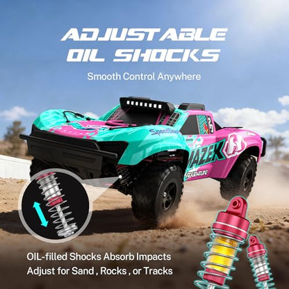 Hosim 1/10 RC Truck 4WD Brushless Buggy Cars, MAZEK RTR 62+ MPH Hobby Grade High Speed Remote Control Car for Adults & Teens Off-Road Bashing, Rock Crawling, Racing Waterproof Electric Monster Trucks - color: Pink