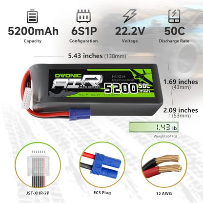OVONIC Lipo Battery 5200mAh 50C 22.2V 6S RC Battery with EC5 Connector for RC Plane DJI Quadcopter RC Airplane RC Helicopter RC Car Truck Boat 2pcs