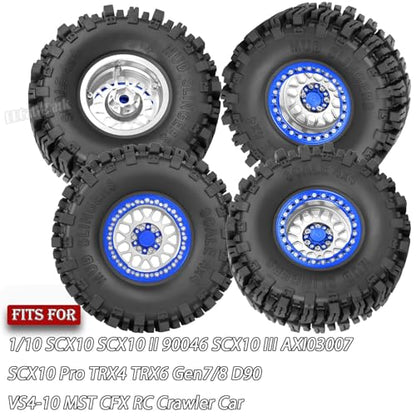 Aluminum 2.2 Wheel Tires for 1/10 SCX10 SCX10 II SCX10 III SCX10 Pro TRX4 TRX6 Gen7/8 D90 VS4-10 MST CFX RC Crawler Car,2.2 Beadlock Wheel Off Road Buggy Rally RC Truck Tires,Silver - color: Silver - (4pcs Tires)