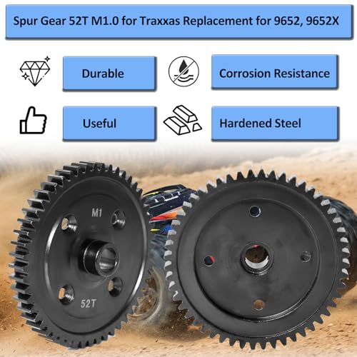 Hardened Steel Spur Gear 52T M1.0 for Traxxas 1/8 Sledge Monster Truck, Machined Steel Replacement for 9652, 9652X - size: 52T
