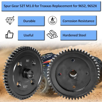 Hardened Steel Spur Gear 52T M1.0 for Traxxas 1/8 Sledge Monster Truck, Machined Steel Replacement for 9652, 9652X - size: 52T