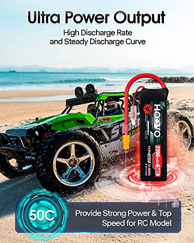 HOOVO 4S 14.8V 2200mAh 50C Lipo Battery Pack with XT60 Connector 2 Packs | for Popular RC Car RC Helicopter Airplane Quadcopter UAV Drone FPV