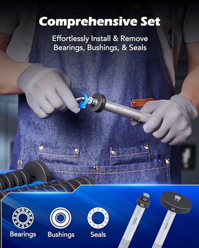 OMT Bushing Driver Set & Transmission Bearing Race Seal Installer Kit | Include 18-65mm & 74mm Metric Discs For Bush Removal, Heavy Duty Bearing Press Kit - color: Silver Handle