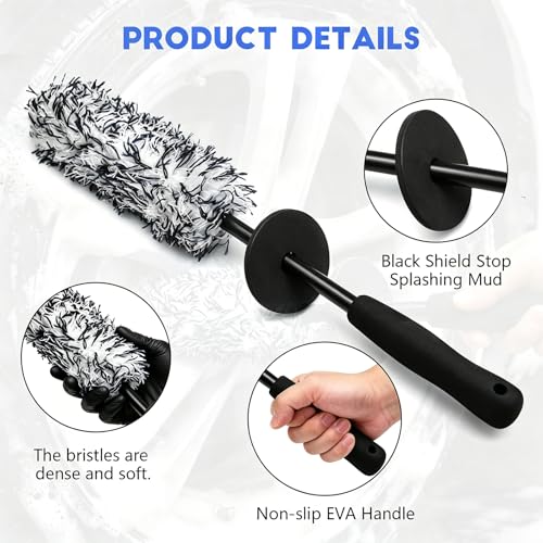 Wuyaoyao 2PCS Microfiber Wheel Brush Set, Car Wheel Cleaning Brush with Car Wash Mitt, Soft Rim Cleaner Wash Brushes, Non Scratch & Highly Water Absorption, Automotive Cleaning Supplies (Black, 2 PCS) - color: Black, 2 PCS