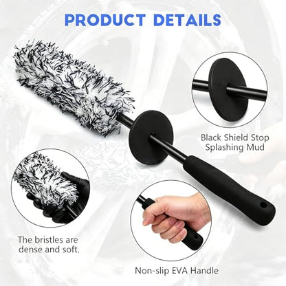 Wuyaoyao 2PCS Microfiber Wheel Brush Set, Car Wheel Cleaning Brush with Car Wash Mitt, Soft Rim Cleaner Wash Brushes, Non Scratch & Highly Water Absorption, Automotive Cleaning Supplies (Black, 2 PCS) - color: Black, 2 PCS