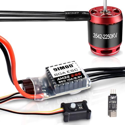 AM32 80A RC Brushless Motor ESC Combo 3542-2250 KV Outrunner Brushless Motor and ESC with USB Linker Sensorless RC ESC Motor Kit for 1/8 1/10 SCX10 TRX-4 Crawler
