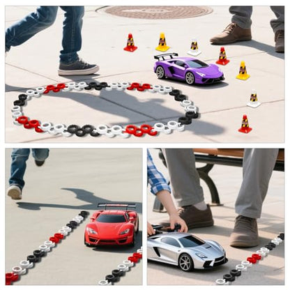 180 Pieces RC Car Racing Track Drift Runway Drift Field Fence with 30PCS Road Cones for 1/14 1/16 1/18 1/24 1/28 1/30 1/43 Mini RC Car (Black & Red & White, 210PCS) - color: Black & Red & White, 210pcs