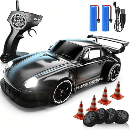 1:20 Scale RC Drift Car 4WD 2.4GHz Remote Controlled Racing Car LED Lights and Tyres Designed Specifically for Racing and Drifting Comes with 2 Batteries Suitable for Beginners (Black) - color: 30-black