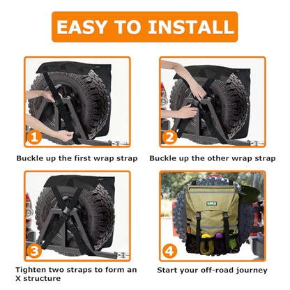 Spare Tire Trash Bag, Offroad Storage Bag for Jeep Truck SUV Car | Fits Up to 40" Tires, Easy to Attach, Heavy Duty Cargo Storage for Recovery Gear, Firewood & Camping Supplies