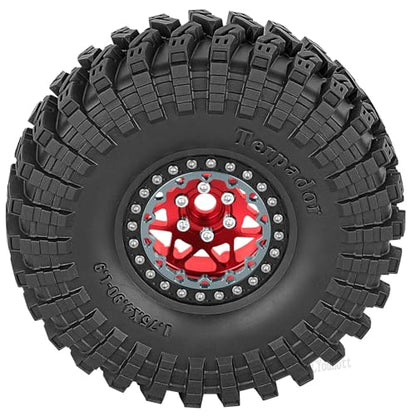 RC 1.9" Beadlock Wheel Tires Set 1.9 Beadlock Wheels and Tires for 1/10 SCX10 90046 AXI03007 TRX4 TRX6 VS4-10 Gen7 Gen8 MST CFX D90 RC Crawler Car,Aluminium 1.9 Rims w/Wheels Ring,Red - color: Red- (Wheel Tires)