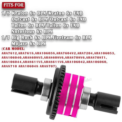 RC 43T/10T Front&Rear Diff Gear Differential Upgrades Part for 1/8 Kraton,Outcast,Notorious,Talion 6s BLX/EXB,1/7 Big Rock,Fireteam,Mojave 6s BLX,Pink - color: Pink-(upgrades）